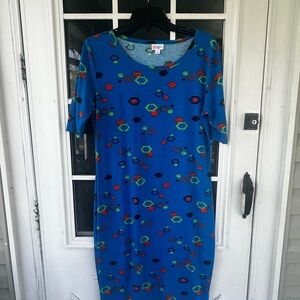 LuLaRoe Bright Blue Geometric Midi Dress